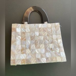 Pearl Beaded Bag with Tortoise Shell Handle